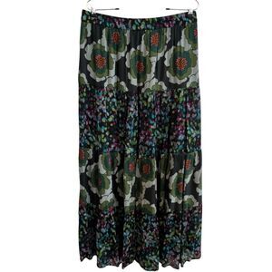 Anthropologie Womens Floral Peasant Maxi Skirt Size L Tiered Boho Hippie Flowy